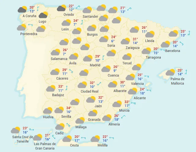 Mapa del tiempo en España hoy, domingo 3 de mayo de 2020.