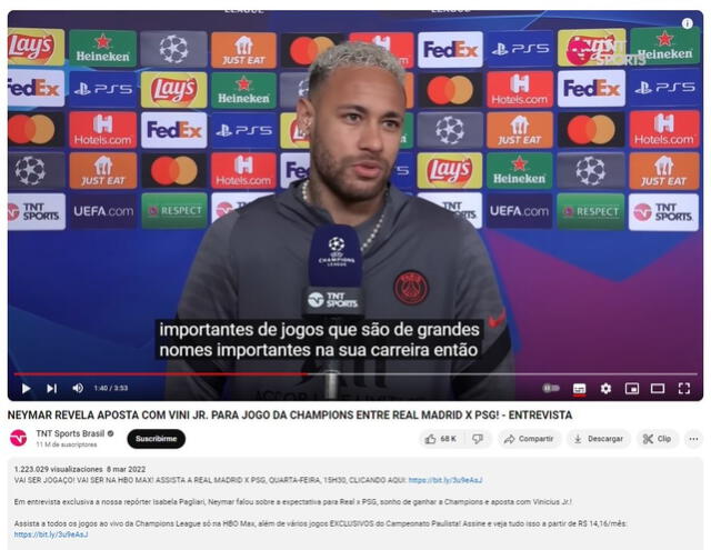  La versión real de la entrevista a Neymar se publicó en marzo de 2022. Foto: captura de YouTube   