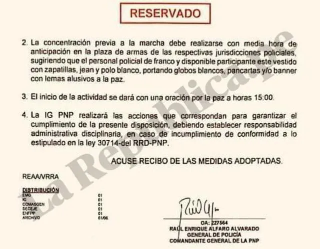 El documento al que tuvo acceso este medio tiene caracter de reservado. Foto: La República