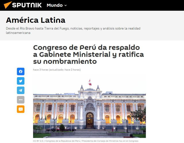 El pleno del Congreso de Perú aprobó el respaldo al Gabinete Ministerial encabezado por la primera ministra Mirtha Vásquez. Foto: captura/Sputnik