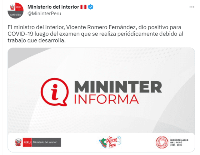 Comunicado del Ministerio del Interior. Foto: Twitter   