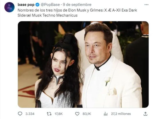 A través de 'X' (antes Twitter), se reveló el nombre del heredero de Elon Musk. Foto: @PopBase   
