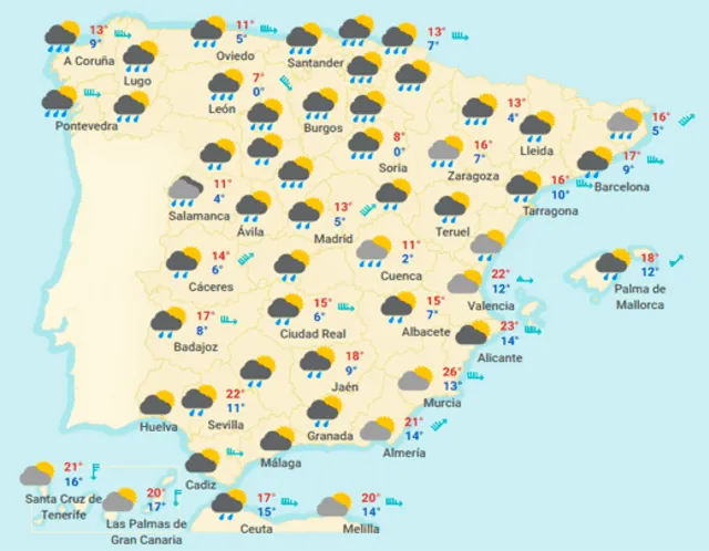 Mapa tiempo España hoy lunes 2 de marzo de 2020.