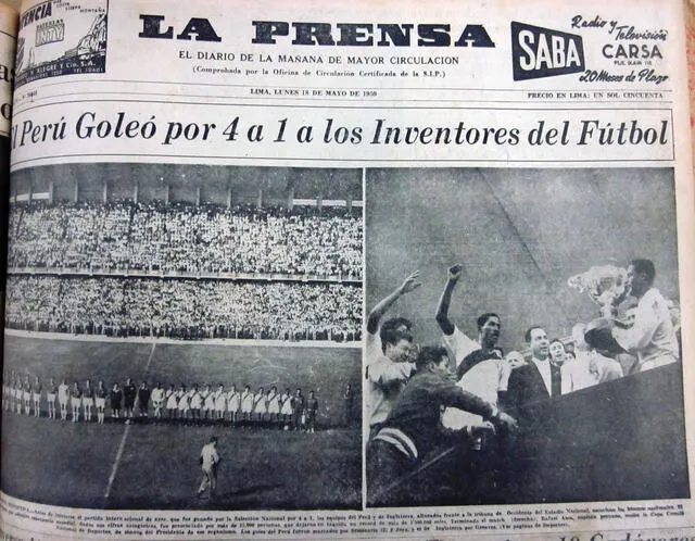 El Perú celebró la goleada histórica de la Bicolor sobre Inglaterra. Foto: Historiatradicionyfutbol.blogspot   