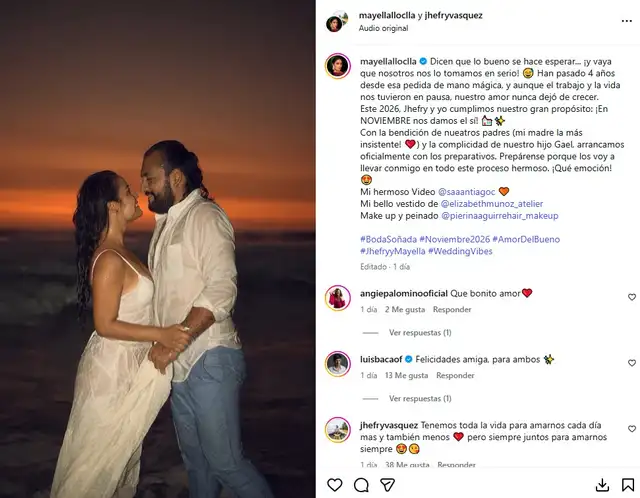 Mayella Lloclla y Jhefry Vásquez se casarán en noviembre de este 2026. Foto: Instagram   