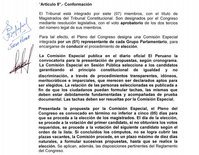 Propuesta de Somos Perú para modificar el artículo 8 de la Ley Orgánica del Tribunal Constitucional.