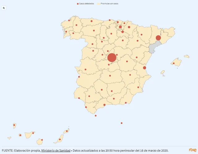 Mapa de coronavirus en España