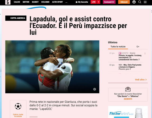 Así informaron los diarios italianos. Foto: La Gazzetta dello Sport