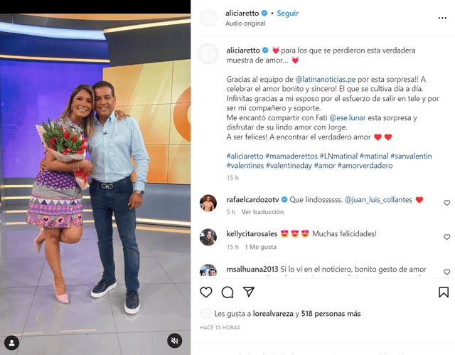 Alicia Retto y su esposo. Foto: Instagram   