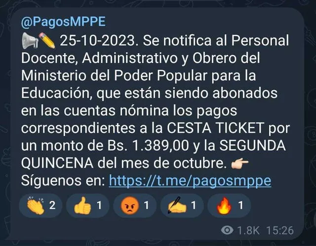 Pago de quincena y Cesta Ticket del MPPE: cobra HOY el segundo depósito de octubre | Pago Ministerio de Educación HOY | Venezuela | Telegram | PagosMPPE