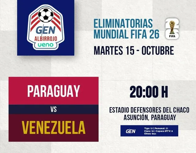 El partido Paraguay vs Venezuela se podrá ver por un canal de TV paga. Foto: SomosGEN   