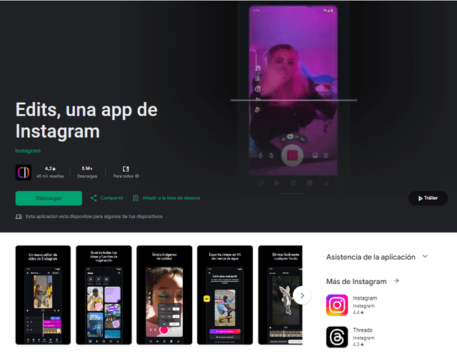 Edits es completamente gratuita. Foto: captura de Play Store Edits es completamente gratuita. Foto: captura de Play Store