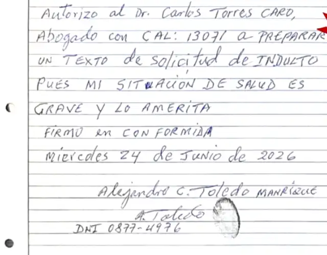 Carta de Alejandro Toledo. Foto: Exitosa  