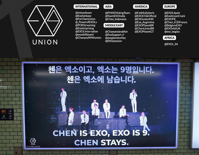 Aviso en estación Samseong a favor de Chen. Foto: @EXO9_Union