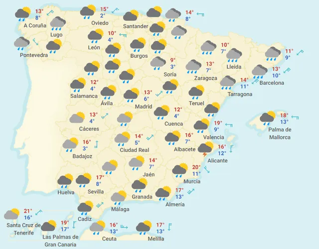 Mapa del tiempo en España hoy, miércoles 1 de abril de 2020.