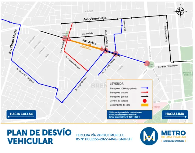 Plan de desvío. Foto: Metro de Lima Línea 2