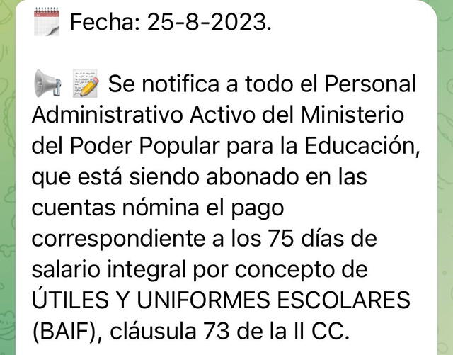 pago de nomina mppe al personal administrativo