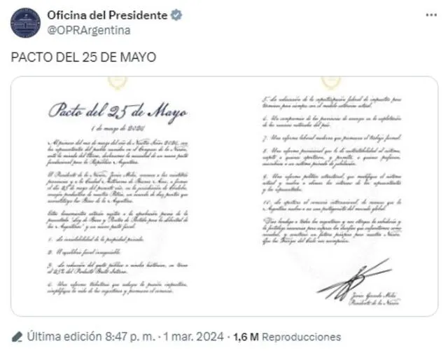  Pacto del 25 de Mayo. Foto: @OPRArgentina<br>    