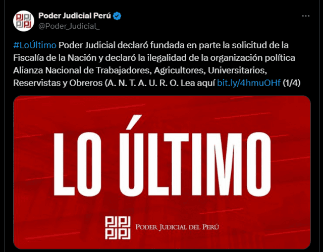 Anuncio del Poder Judicial vía X, ex Twitter. Foto: Difusión.   