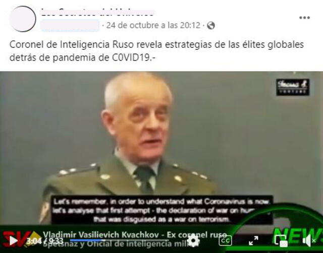 Video en el que aparece coronel ruso en retiro. Foto: captura en Facebook.