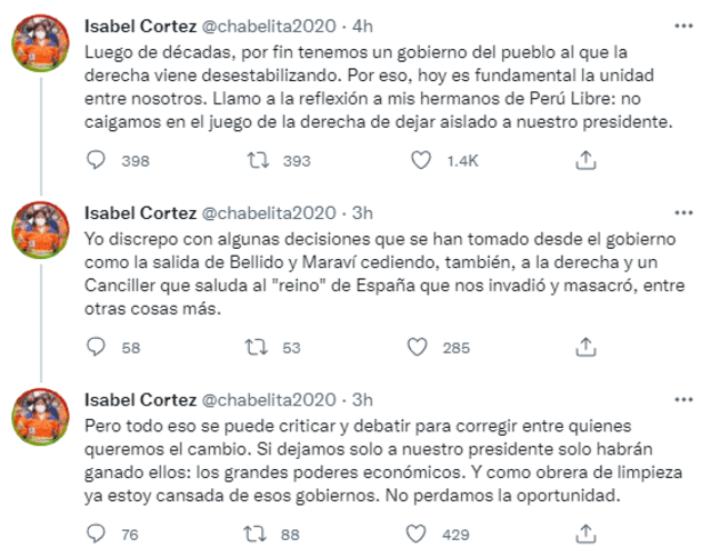 Tuits de Isabel Cortez.