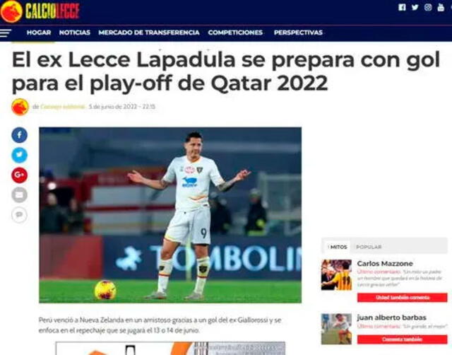Gianluca Lapadula es noticia en la prensa italiana