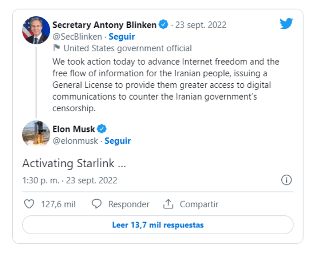 Elon Musk respondió tweet del secretario de Estado, Anthony Blinken. Foto: Twitter Anthony Blinken