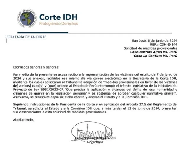 Comunicado Corte IDH. Foto: Corte IDH   