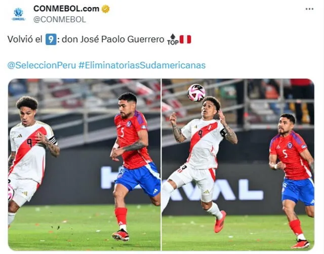 Paolo Guerrero jugó hasta los 18 minutos del segundo tiempo. Foto: captura de Conmebol   