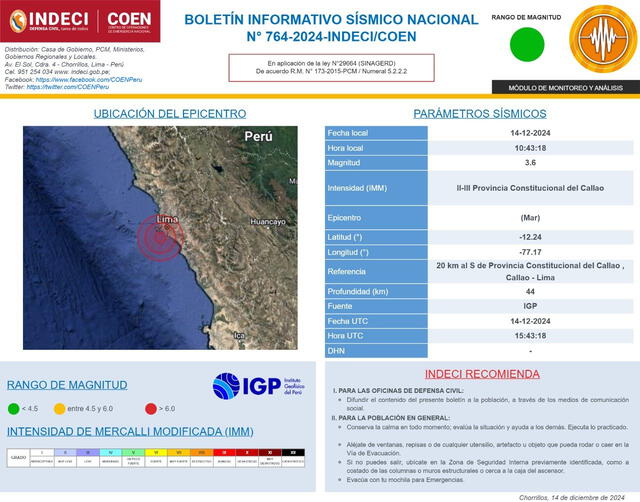 COEN informa sobre último sismo. Foto: COEN/X   