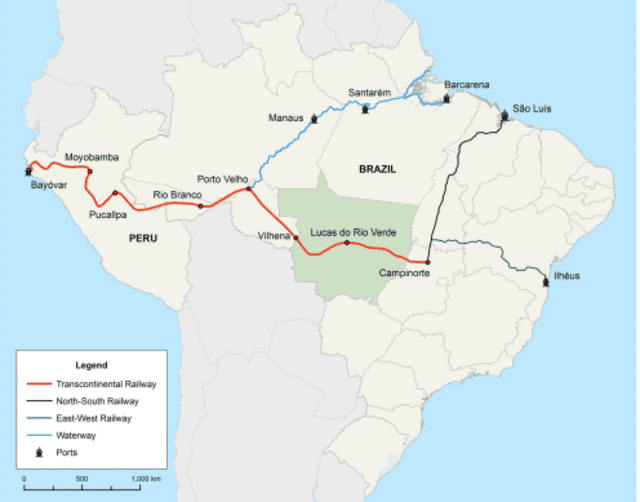 ENTRE 2014 Y 2017 SE PROPUSIERON TRES RUTAS: NORTE (BAYÓVAR), CENTRO (HUACHO) Y SUR (MARCONA). FUENTE: LEOLINO DOURADO (2023) CHINA-BACKED INFRASTRUCTURE IN THE GLOBAL SOUTH: LESSONS FROM THE CASE OF THE BRAZIL–PERU TRANSCONTINENTAL RAILWAY PROJECT. ENTRE 2014 Y 2017 SE PROPUSIERON TRES RUTAS: NORTE (BAYÓVAR), CENTRO (HUACHO) Y SUR (MARCONA). FUENTE: LEOLINO DOURADO (2023) CHINA-BACKED INFRASTRUCTURE IN THE GLOBAL SOUTH: LESSONS FROM THE CASE OF THE BRAZIL–PERU TRANSCONTINENTAL RAILWAY PROJECT.