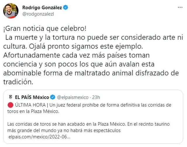 Rodrigo González se manifestó ante esta prohibición en México.
