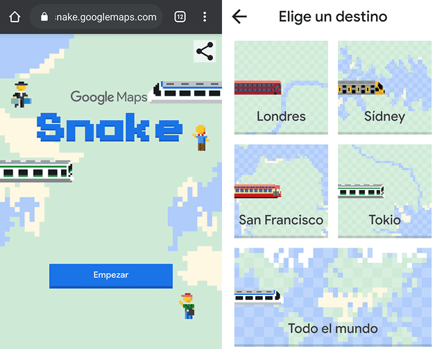 Cómo iniciar una partida de Snake en Google Maps.