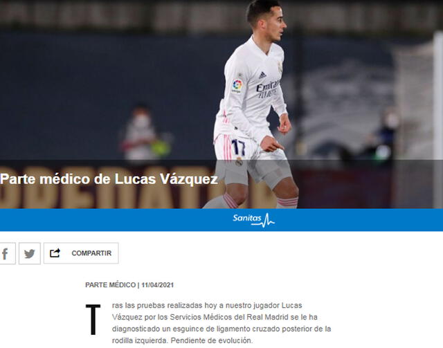 Comunicado de Real Madrid sobre Lucas Vázquez.