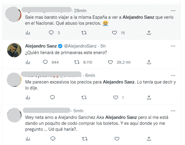 Fans de Alejandro Sanz se quejan del precio de entradas al concierto