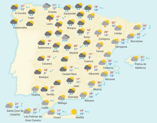 Mapa del tiempo en España hoy, domingo 26 de abril de 2020.