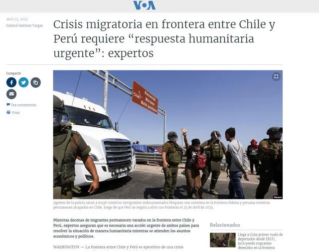  Crisis migratoria en la frontera Perú-Chile. Foto: captura de Voz de América<br>    