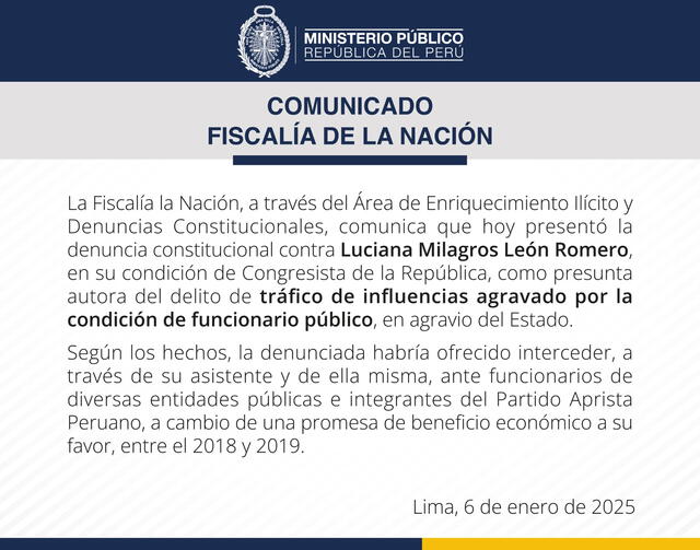  Comunicado del Ministerio Público | Fuente: X-Ministerio Público    