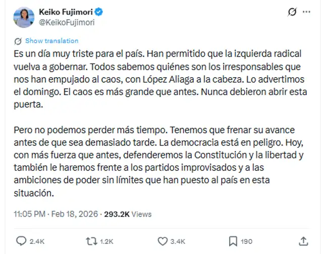 Comunicado de Keiko Fujimori   