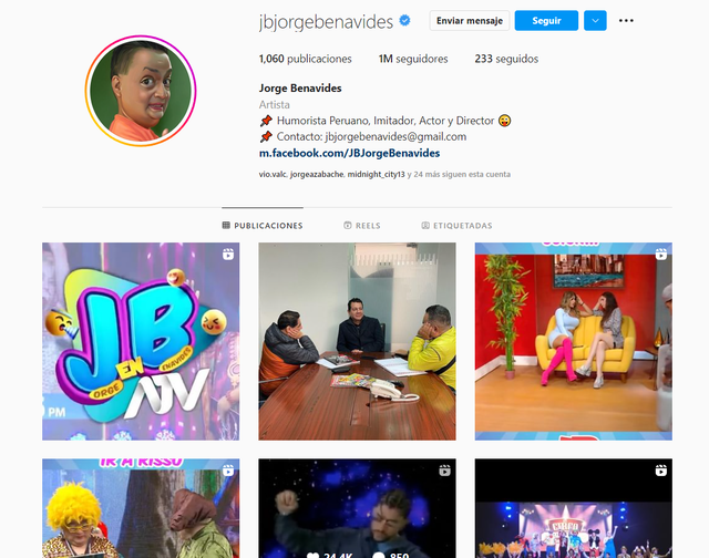 Instagram oficial de Jorge Benavides.
