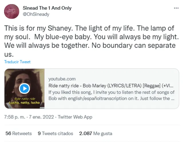 Sinéad O'Connor dedica sentida canción tras hallar a su hijo muerto. Foto: Sinéad O'Connor/Twitter