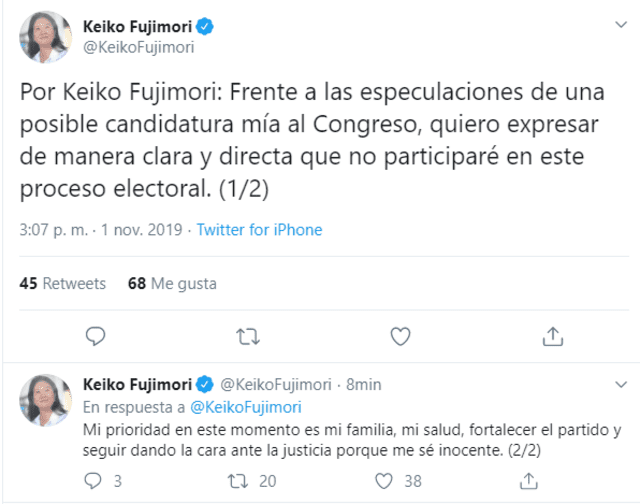 Tuit de Keiko Fujimori