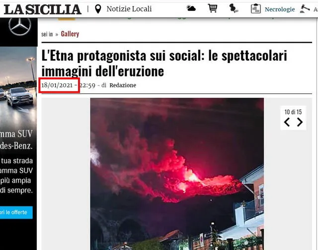 Portal utiliza la imagen para retratar lo ocurrido enero en el volcán. Foto: captura de la web "La Sicilia".