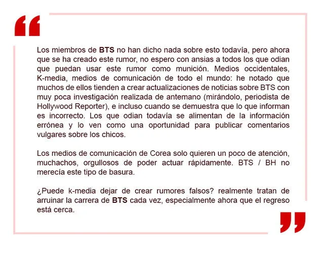 Transcripción del comunicado de Big Hit Entertainment tras el informe de "News Room”, emitido el 9 de diciembre del 2019.