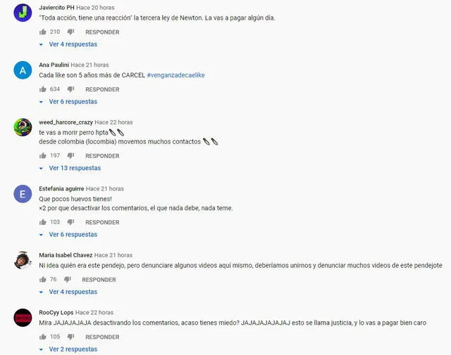 Comentarios de usuarios de Yao Cabrera en Youtube