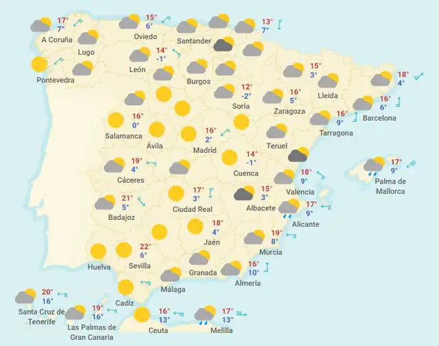 Mapa del tiempo en España hoy, jueves 2 de abril de 2020.