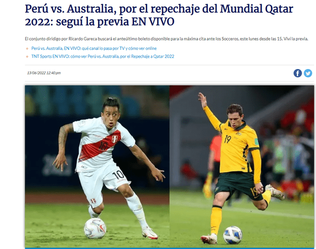 TyC Sports cubre el partido entre Perú vs. Australia. Foto: captura/web