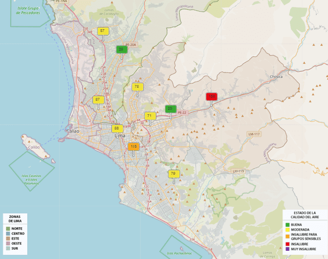  Contaminación del aire en Lima Metropolitana, según Senamhi.   