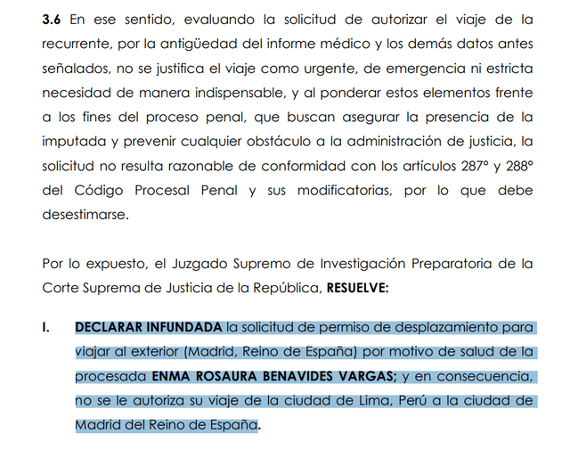  Niegan permiso a exjueza Enma Benavides para viajar a España.   