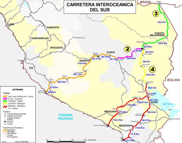  Tramos del Corredor Vial Interoceánico Sur. Foto: MTC.    